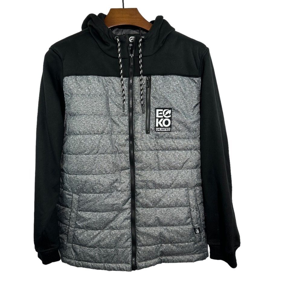ECKO UNLTD. Fractional Hybrid Puffer Jacket Grey Marled Quilted $88 Large